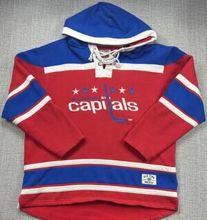 Washington Capitals Hoodie Mens XL Red Blue NHL Hockey Old Time Hockey Lace Up